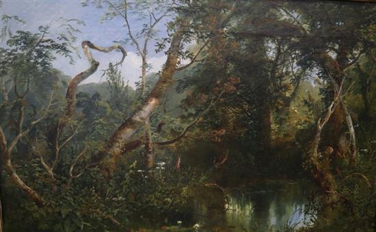 Edmund John Niemann (1813-1876), oil on canvas, Study of a woodland pool, inscribed on stretcher, 36 x 58cm